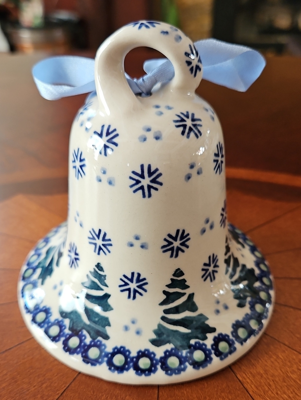 Boleslawiec Polish Pottery Hand Painted Ceramic Snowflake Holiday Tree Bell